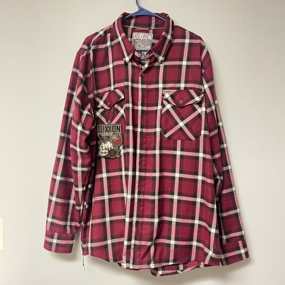 DIXXON Flannel Shirt The Cellar Mens 2X Burgundy Plaid Button Up Original Tag
